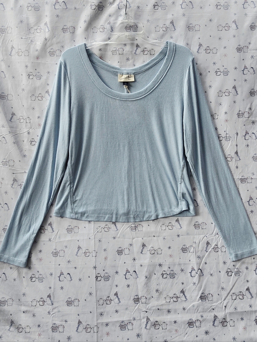 Universal Thread Ribbed Light Blue Long Sleeve Scoop Neck Top. Size XXL